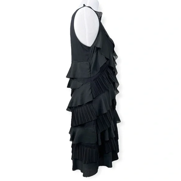 LOFT Black Tiered Ruffle Sleeveless Mini Dress V Neck Medium - Picture 9 of 11